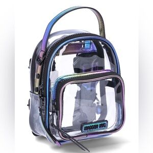 Steve Madden NYC Convertible Mini Backpack Crossbody Clear/ Iridescent Black